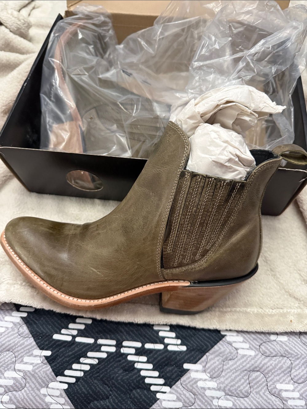 Old West Olive Green Chelsea Western Ankle Booties